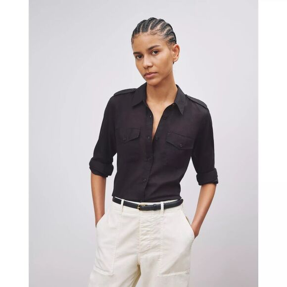 Nili Lotan Jora Tunic Shirt Top Cotton Long Sleeve Buttondown Black L NEW 283766 - Picture 1 of 9